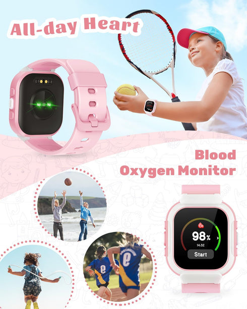 Smart Watch for Kids, Fitness Tracker with Pedometer, Heart Rate Monitor, Sleep Tracker, IP68 Waterproof, Kids Gift Pink