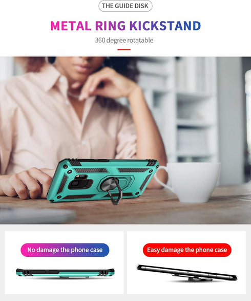 Androgate Samsung Galaxy S9 Case - Military-Grade Metal Ring Holder Kickstand, Shockproof Cover, Green