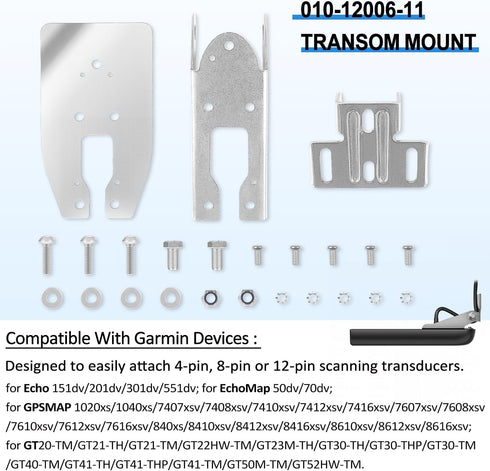 Heavy Duty Transom Mount with Spray Shield, Compatible with Garmin Echo, EchoMap, GPSMAP, GT 4pin, 8pin, 12pin