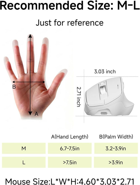 EWEADN C2 2.4G 5 4000 Ergonomic Wireless Mouse, Rechargeable Bluetooth & Dual Mode Computer Mouse with RGB, Quiet