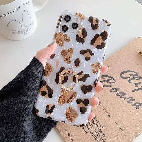 Qokey for iPhone 7 Plus/8 Plus Case - 5.5 inch Glitter Leopard Cute Stand Design, Soft TPU Shockproof Cover