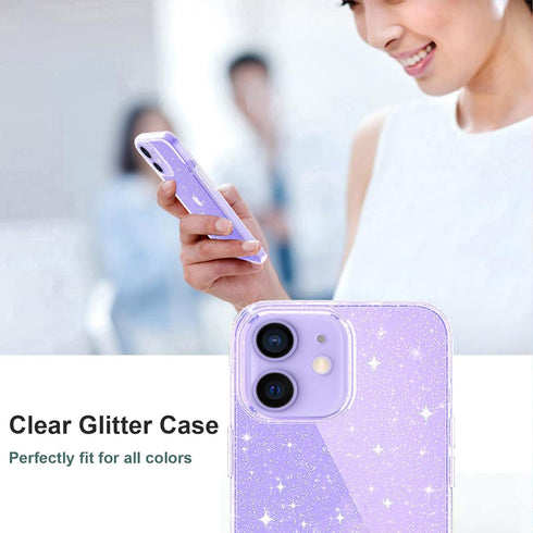 JJGoo iPhone 12/12 Pro Case, Crystal Glitter Designed, Sparkle Bling Shockproof Thin Slim Case, Clear Glitter