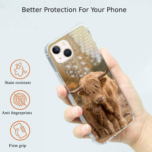 Cute Highland Cow and Cub Phone Case Compatible with iPhone 14 Plus,Cute Animals Pattern Silicone Shockproof TPU Bumper Protective Cover Case for iPhone 14 Plus
