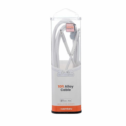 Ventev ChargeSync Alloy USB C to Apple Lightning Cable 10ft, High-Tensile Wrap for Durability, Compatible with iPhone