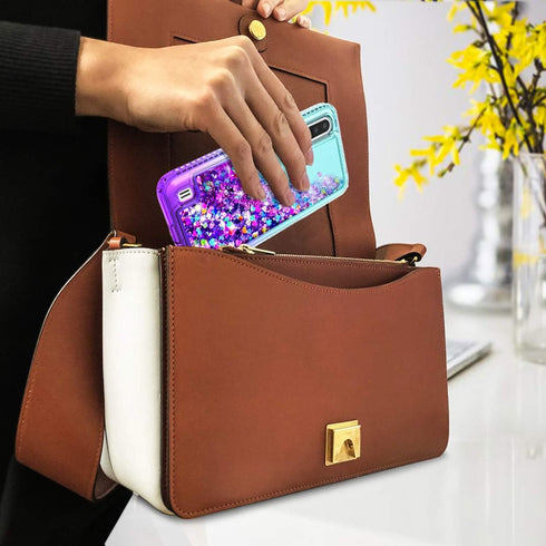 STARSHOP Compatible with Samsung Galaxy A01 Phone Case, Liquid Floating Glitter Quicksand Bling Cover with Tempered