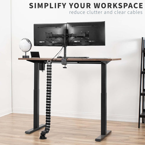 VIVO Vertebrae Cable Management Kit for Desk, Adjustable Quad Entry Wire Organizer, Cable Protection Cover, Black