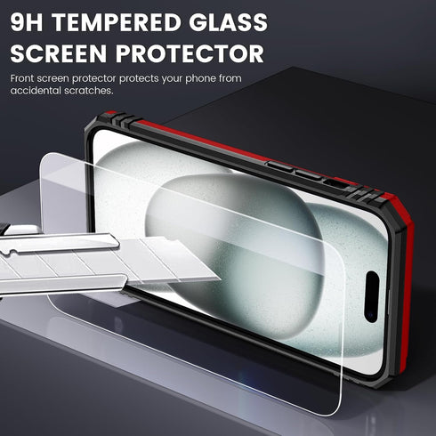 Maxdara iPhone 15 Case with Slide Camera Cover, Screen Protector & 360° Rotate Ring Stand, Red, 6.1 inch.