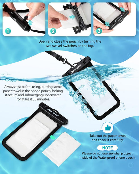 Hiearcool Waterproof Phone Pouch, Universal Case for iPhone 15 14 13 12 Pro Max Plus Up to 8.3", IPX8 Beach Essentials