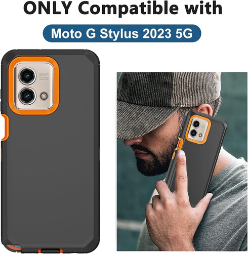 Moto G Stylus 2023 5G Case, with Built in Screen Protector, Heavy Duty Drop Protection, Orange