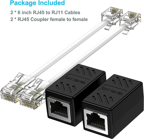 Phone Jack to Ethernet Cable Adapter, RJ45 Female to RJ11 Male for Landline Telephone Service (2 Pack)