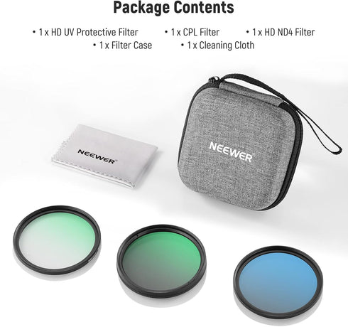 NEEWER 46mm UV/CPL/ND Lens Filter Kit with Hard Shell Case, Multicoated Optical Glass & Aluminum Frame for Camera Lens