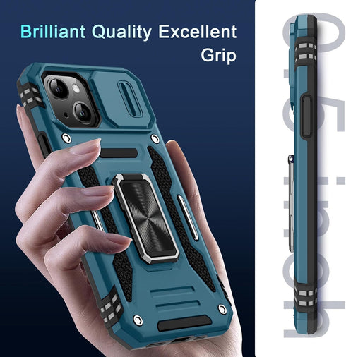 DEERLAMN Case for iPhone 15 with Slide Camera Cover + Screen Protector (2 Packs), Military Grade Shockproof - Light Blue