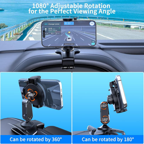 DRPHKTT 360 4-7 inches Universal Rotating Dashboard Phone Holder for Car - Spring Clip Car Phone Mount, No Adhesive No