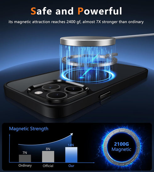 FNTCASE iPhone 15 Pro Max Case: Slim Shockproof Black Cover with Strong Magnetic, Screen & Camera Protectors,