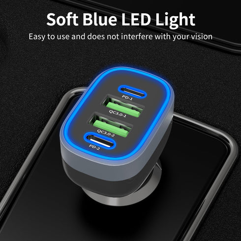 USB C Car Charger, Meagoes 4 Ports 72W Super Fast Charging, Dual PD 36W USB Cigarette Lighter Adapter