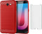 Asuwish Phone Case for Samsung Galaxy J7 Prime 2017 J7V S727VL with Tempered Glass Protector, Red Soft Silicone Cover