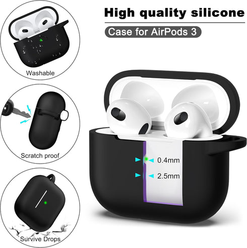 R-fun Compatible with AirPods 3 Case Cover, Silicone Protective Skin with Keychain for Apple AirPod 3rd Generation 2021