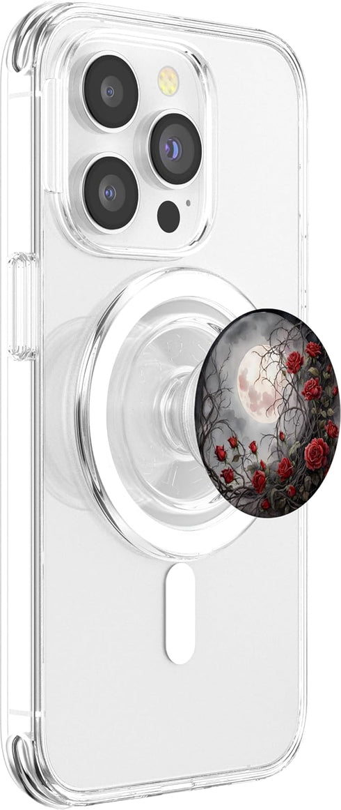 Gothic Moon Red Rose Flowers Night Floral PopSockets MagSafe PopGrip for iPhone