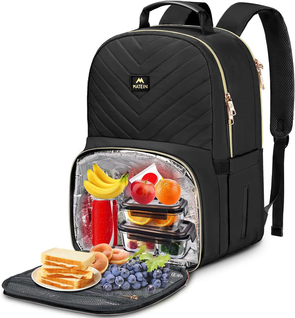 MATEIN Work Backpack with Lunch Compartment, Insulated Quilted Lunch Backpack for Women,