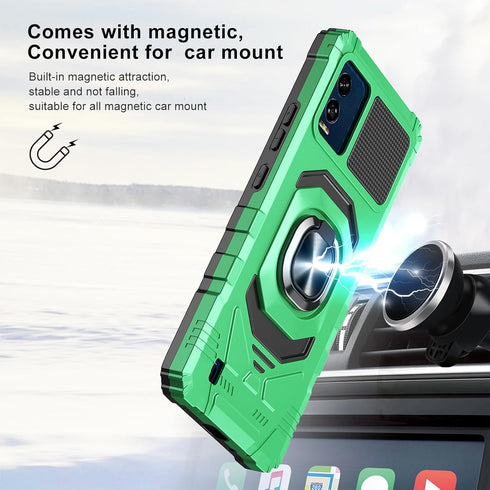 Ailiber Heavy Duty Phone Case for BLU View Speed B1550VL, with Screen Protector & Ring Kickstand, Green.