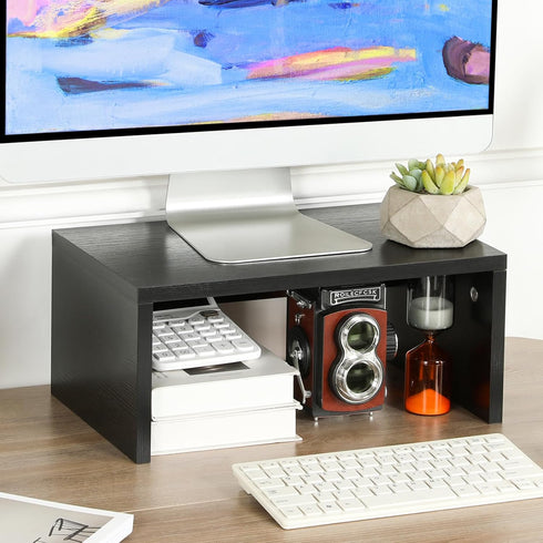 TEAMIX 14.2 inch Black-Higher Monitor Stand Riser, Wood Riser with Storage for Small Monitor, TV, PC, Laptop