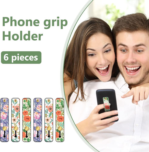 6 Pieces Phone Strap Grip Holder, Telescopic Finger Strap Stand for Most Smartphones (Blossom)