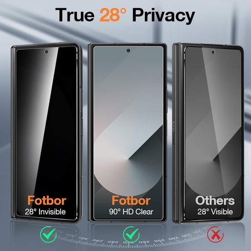 Fotbor Privacy Screen Protector for Samsung Galaxy Z Fold 6, Includes 2X Anti-Spy Film and Tempered Glass Protectors