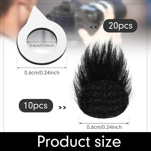 10 Pcs Camera Mic Windscreen Muff for DSLRs, Outdoor Windshield, 20 Pcs Camera Wind Muff Stickers, Black