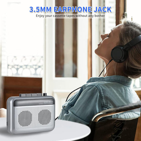 Portable Cassette Player Recorder with Bluetooth Transmitter, Walkman with Headphone Jack and Built-in Speaker