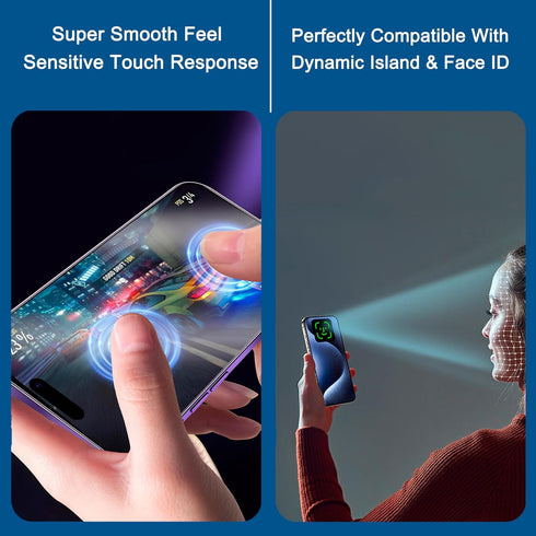 2-Pack Anti-Blue Light Matte Screen Protector for iPhone 15 Pro, Blue Light Blocking Tempered Glass Film 6.1", Full