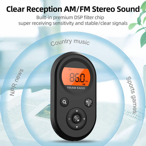 Personal Pocket Radio AM/FM Portable, Rechargeable Transistor Radio with Best Reception, Long Battery Life, Stereo Headphones, Sleep Timer, Backlit…