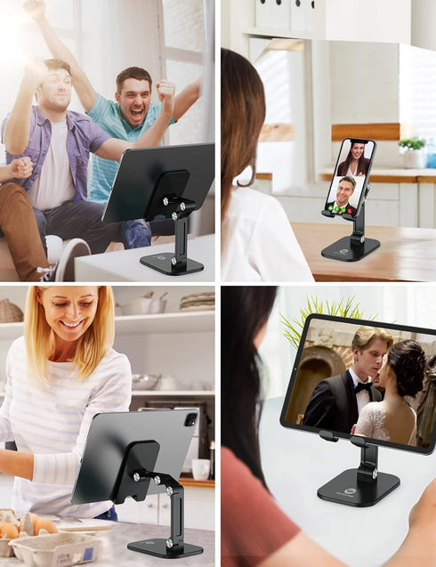 OCYCLONE Phone Stand, Adjustable Height and Angle Foldable Holder for Desk, Compatible with 4-11 Inch Devices