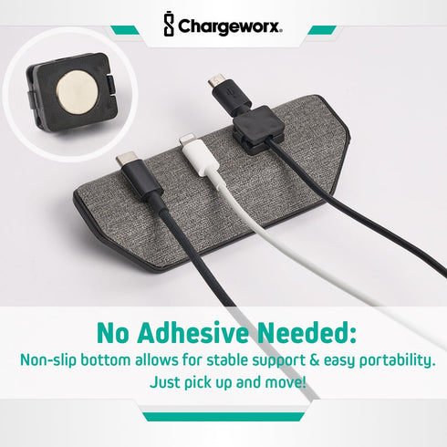 CHARGEWORX 3 Magnetic Cable Organizer Weighted Non-Adhesive Cord Holder with Magnetic Clips for USB-C, Lightning