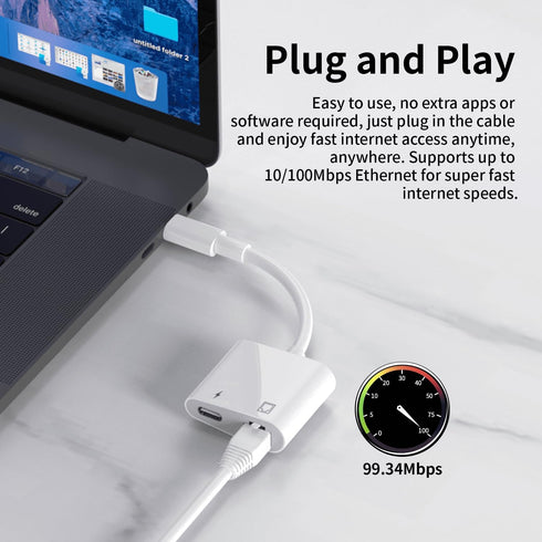 USB C to Ethernet Adapter, 2 in 1 RJ45 Ethernet LAN Network Adapter with USB Type C Charge Port, Plug and Play