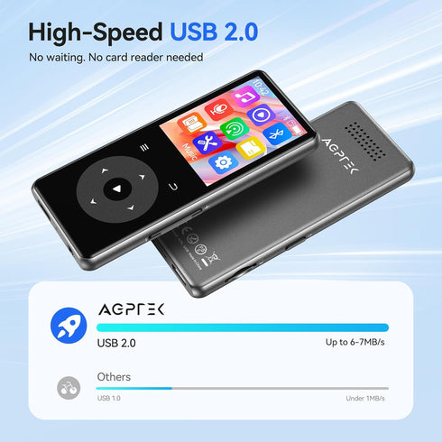 AGPTEK 64GB MP3 M7 1.8 inch 128GB Player with Bluetooth, Music Player with Speaker and FM Radio, Touch Buttons