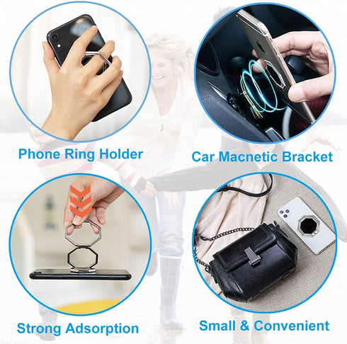 Cellphone Ring Holder Finger Kickstand – Foldable 360° Rotation Cell Phone Stand for Desk – Magnetic Car Mount, Metal