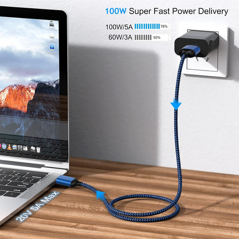 5-Pack USB Type C Cable (3/3/6/6/10FT) - Fast Charging, Nylon Braided, Compatible with Samsung Galaxy S9, LG V30,