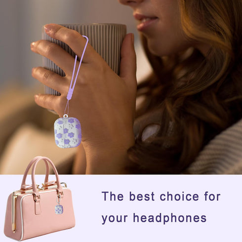 Purple Floral Case for AirPods 3rd Generation, 5 in 1 Kit with Cute Flower Pendant, Cleaning Pen, Wrist Strap