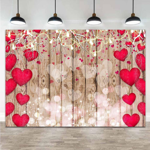 Red Love Heart Valentine's Day Vintage Rustic Wood Theme Photography Backdrops 7x5ft for Parties