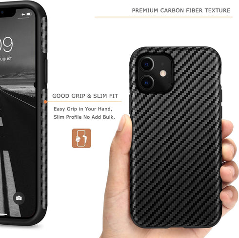 Tasikar Compatible with iPhone 11 Case, Carbon Fiber Leather Design with TPU Bumper, Premium Hybrid Case (Black)