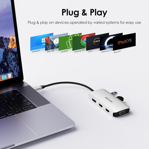 WAVLINK 4K 3 USB-C Quad Display Docking Station, Triple Monitor Laptop Dock Hub for Windows, Dual HDMI + DisplayPort +