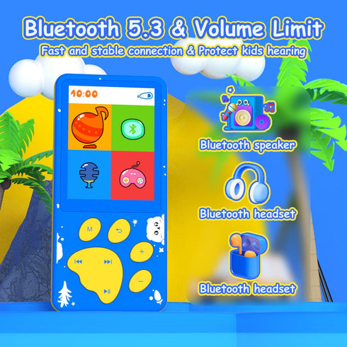 wiwoo MP3 Kids,32GB MP3 2.4 inch 128GB Player for Kids Player with Bluetooth,Speaker, Color Screen,Soothing