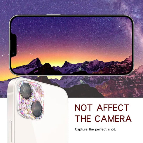 Cavdycidy Bling Diamond Camera Lens Protector for iPhone 15 & 15 Plus, 9H Tempered Glass, Metal Glitter Gem Cover.