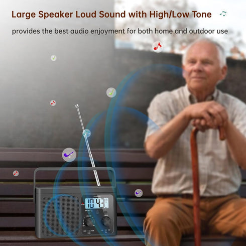 DreamSky AM FM Portable Radio - Battery Powered or Plug in for Home Outdoor, Strong Reception