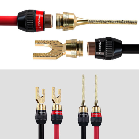 KK Cable YM-2C 10 Gauge Speaker Wire, 1 Pair Set with 24k Gold Plated Copper Connectors, 3M
