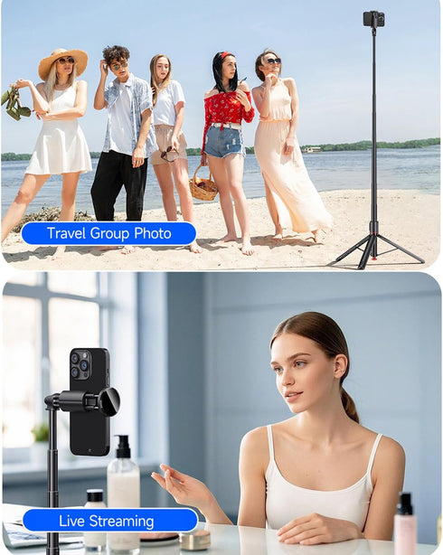PEUJTEO 70" All-in-1 Auto Pop up Selfie Stick Tripod, Aluminum Celly Phone Selfie Stick for iPhone Android
