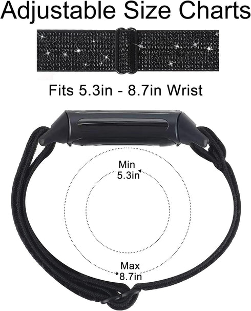 Nigaee 3 Pack Elastic Nylon & Lace Silicone Bands for Fitbit Charge 5/Charge 6, Adjustable Replacement Straps