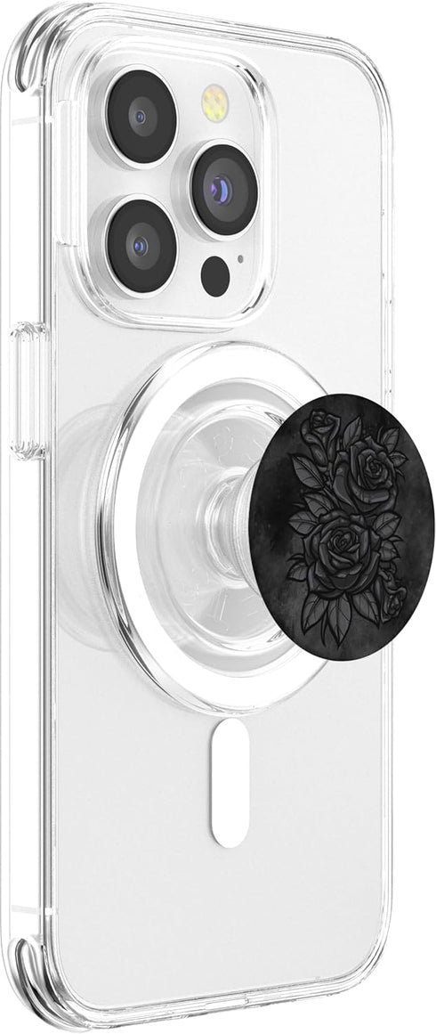 Cute Black Roses PopSockets PopGrip for MagSafe - Flower Pattern Silhouette