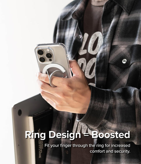 Ringke Smart Ring Magnetic Phone Grip, Extra Strong Magnet 4.45mm, Super Slim Kickstand Multi-Functional Holder - White