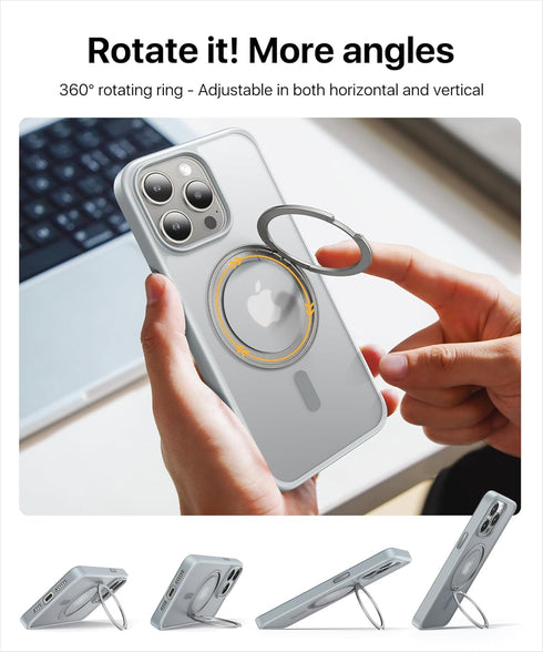 andobil Case for iPhone 15 Pro Max with 360° Ring Stand, Military Drop Protection, Slim Magnetic - Natural Titanium